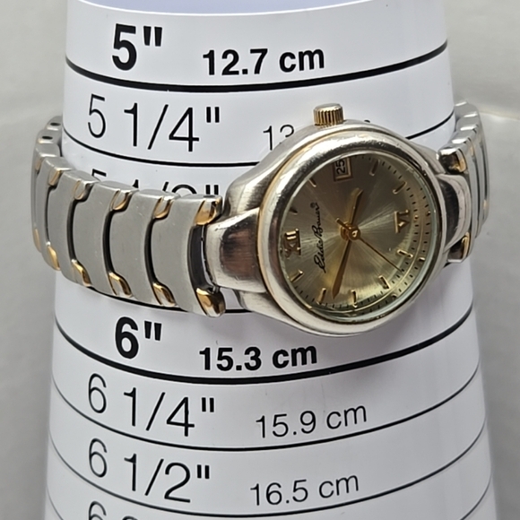 Eddie Bauer Date Watch 22mm Silver Gold Two Tone New Battery Runs - Picture 6 of 9